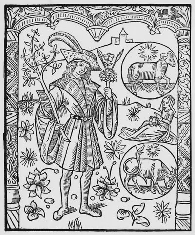 April, Blumen, Widder, Illustration aus dem 